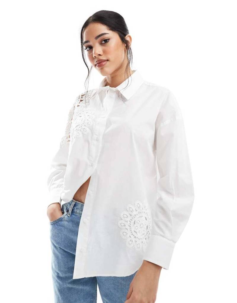 French Connection - Lina - Baumwoll-Hemd aus Häkelmix in Weiß von French Connection