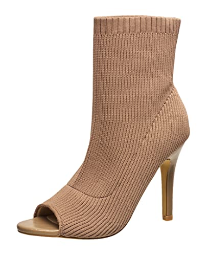 French Connection Meghan Damen Peep Toe Booties Bequeme Arbeit Herbst Winter Pull On Mode Schuhe Absatzstiefel für Frauen mit weichem Strickobermaterial, Taupe, 37.5 EU French Connection Meghan Damen Peep Toe Booties Bequeme Arbeit Herbst Winter Pull On Mode Schuhe Absatzstiefel für Frauen mit weichem Strickobermaterial, Taupe, 37.5 EU von French Connection
