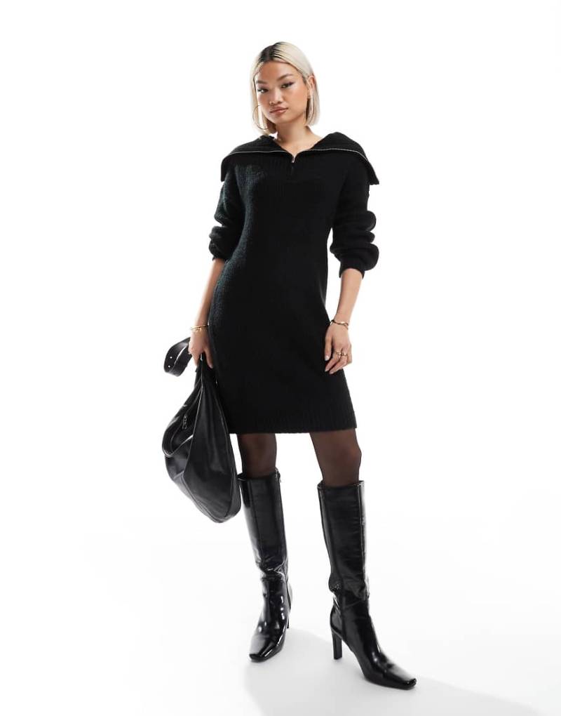 French Connection - Mini-Strickkleid in Schwarz mit kurzem Reißverschluss-Grau von French Connection