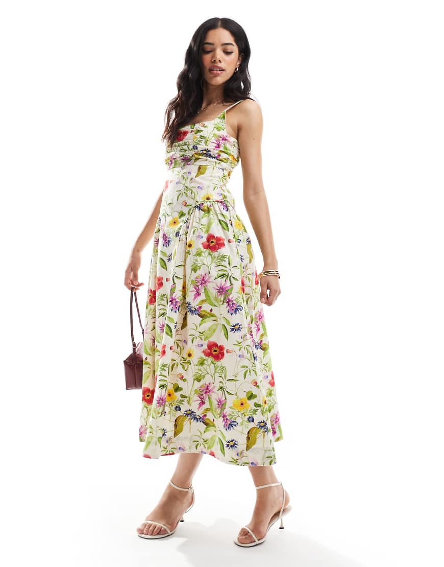 French Connection - Monica - Popeline-Midikleid in Weiß mit Blumenmuster-Bunt French Connection - Monica - Popeline-Midikleid in Weiß mit Blumenmuster-Bunt von French Connection