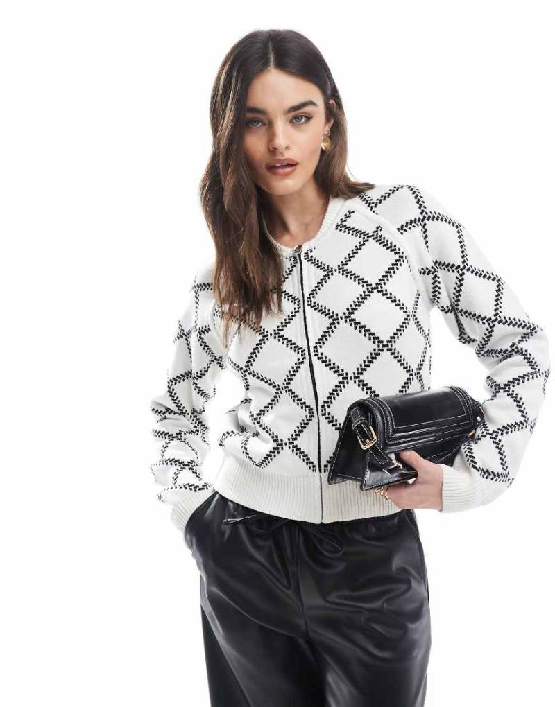 French Connection - Odessa - Wendbare, karierte Strickjacke in Weiß-Bunt von French Connection