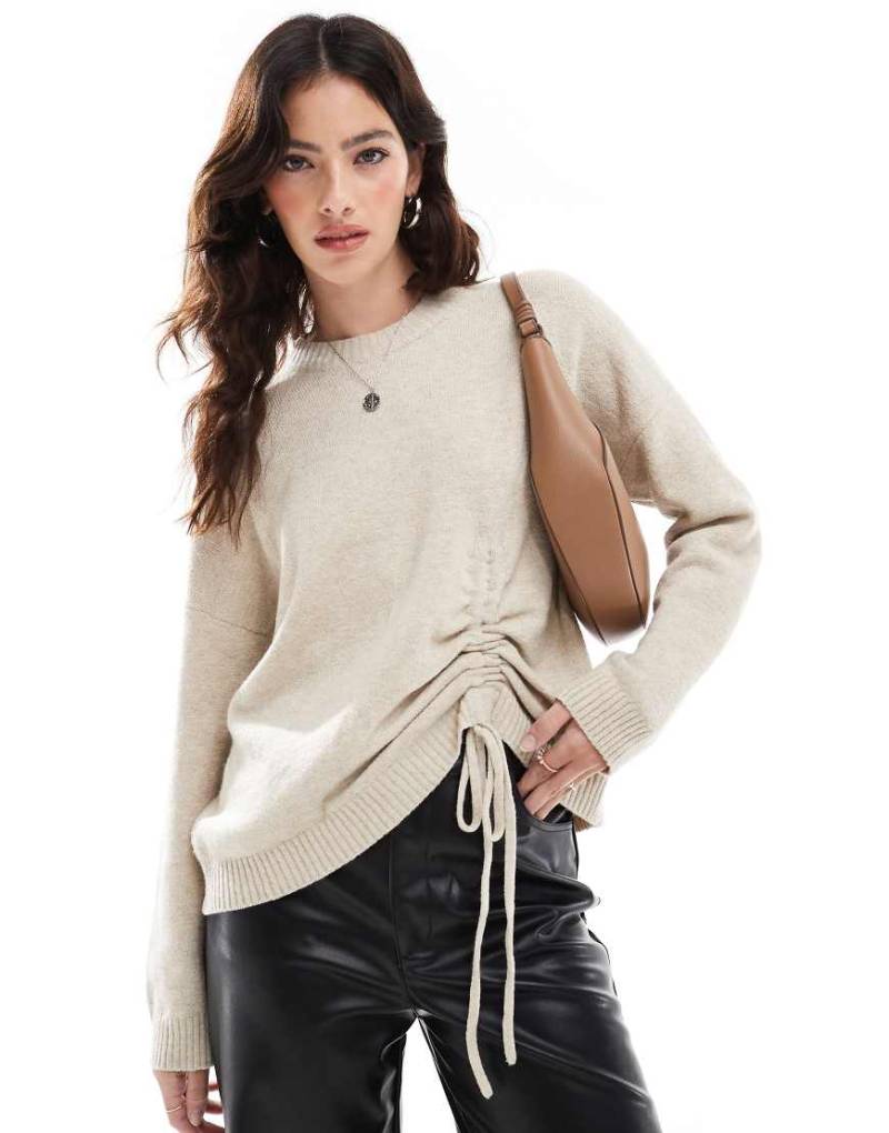 French Connection - Pullover in Hellbeige mit Rundhalsausschnitt und geraffter Vorderseite mit Schnürung-Neutral von French Connection