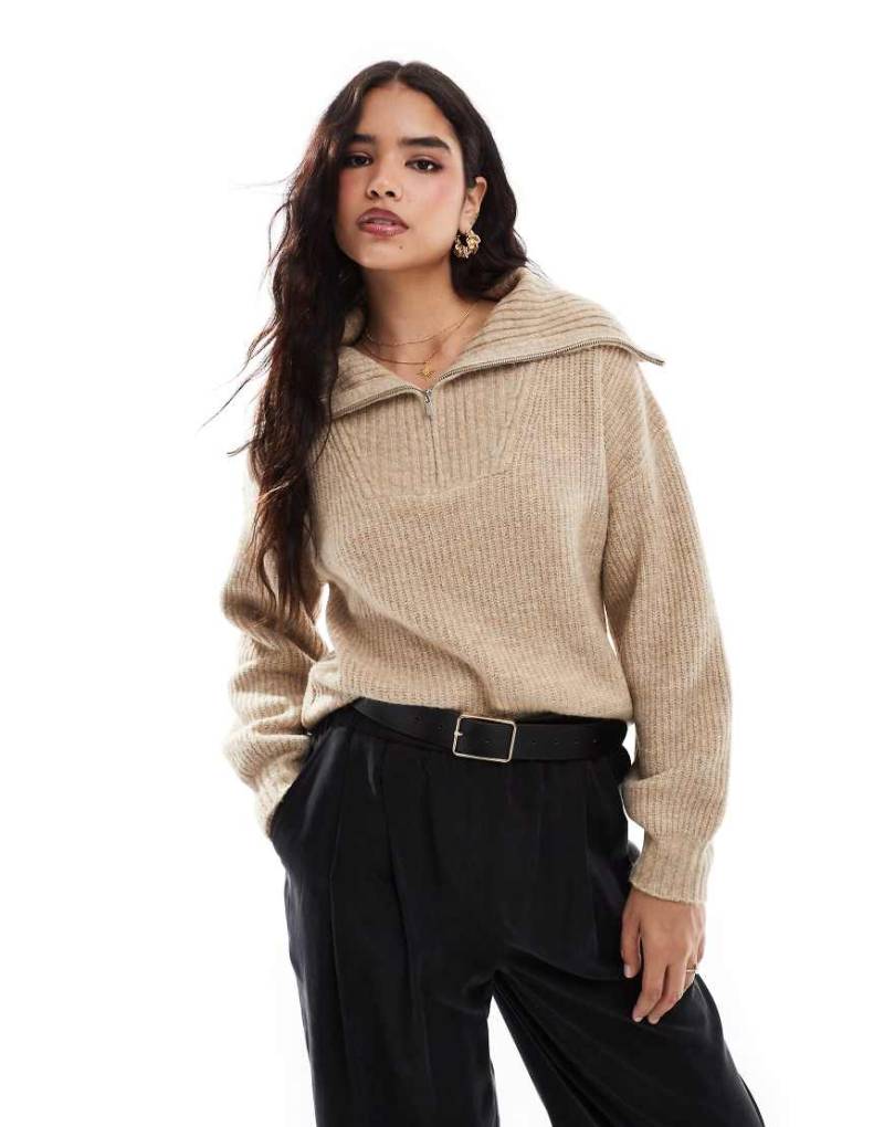French Connection - Strickpullover in Camel mit kurzem Reißverschluss-Braun von French Connection