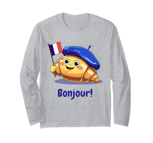 Frankreich Kinder Souvenir Croissant Französischer Spruch Zitat Bonjour Langarmshirt Frankreich Kinder Souvenir Croissant Französischer Spruch Zitat Bonjour Langarmshirt von French Flag Bastille Day Toddlers Teens Boys Girls