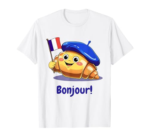 Frankreich Kinder Souvenir Croissant Französischer Spruch Zitat "Bonjour" T-Shirt Frankreich Kinder Souvenir Croissant Französischer Spruch Zitat "Bonjour" T-Shirt von French Flag Bastille Day Toddlers Teens Boys Girls
