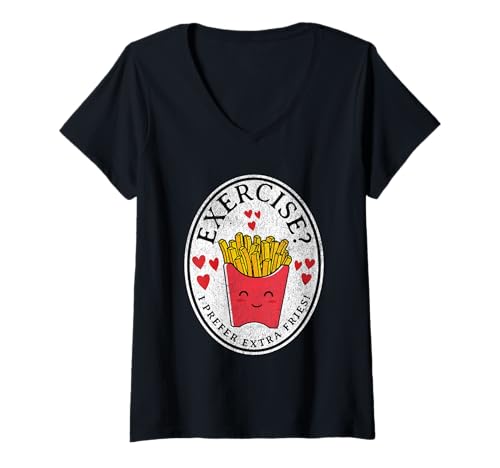 Damen Lustiges Wortspiel mit Aufschrift I Prefer Extra Fries T-Shirt mit V-Ausschnitt Damen Lustiges Wortspiel mit Aufschrift I Prefer Extra Fries T-Shirt mit V-Ausschnitt von French Fries Gifts N Things