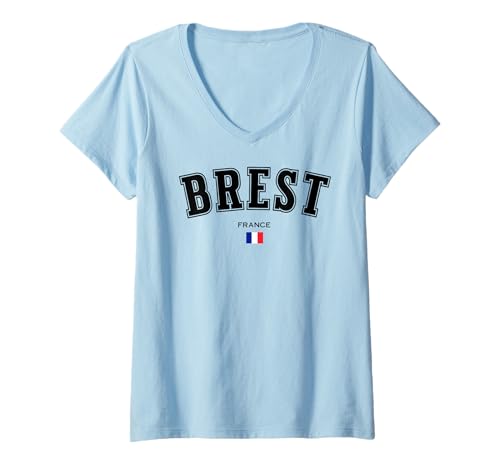 Damen Brest Französische Souvenir-Flagge Frankreich Reise Bretagne Brest T-Shirt mit V-Ausschnitt von French Heritage Gifts for Brest Lovers