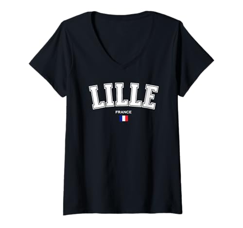 Damen Lille Französische Souvenir-Flagge Frankreich Reise Flandern Lille T-Shirt mit V-Ausschnitt von French Heritage Gifts for Lille Lovers