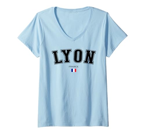 Damen Lyon Französische Souvenir-Flagge Frankreich Reise Auvergne-Rhône Lyon T-Shirt mit V-Ausschnitt Damen Lyon Französische Souvenir-Flagge Frankreich Reise Auvergne-Rhône Lyon T-Shirt mit V-Ausschnitt von French Heritage Gifts for Lyon Lovers