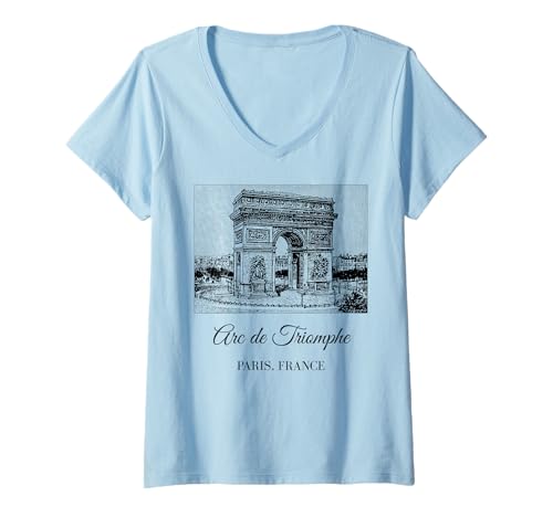 Damen Arc de Triomphe Paris Frankreich Souvenir Familie Kinder Männer Frauen T-Shirt mit V-Ausschnitt Damen Arc de Triomphe Paris Frankreich Souvenir Familie Kinder Männer Frauen T-Shirt mit V-Ausschnitt von French History Architecture Francophile Birthday