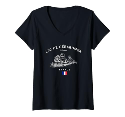 Damen Lac de Gérardmer Vogesen Frankreich Erholung Französische Flagge T-Shirt mit V-Ausschnitt Damen Lac de Gérardmer Vogesen Frankreich Erholung Französische Flagge T-Shirt mit V-Ausschnitt von French Lakes Souvenir Shop