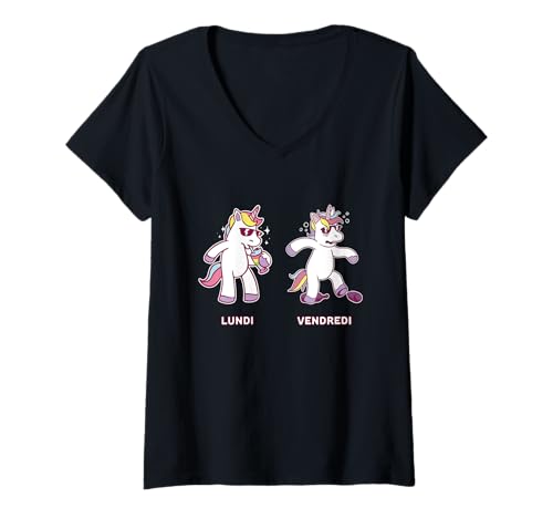 Damen Einhorn vorher und nachher Lustiges Französisch T-Shirt mit V-Ausschnitt Damen Einhorn vorher und nachher Lustiges Französisch T-Shirt mit V-Ausschnitt von French Language Clothing