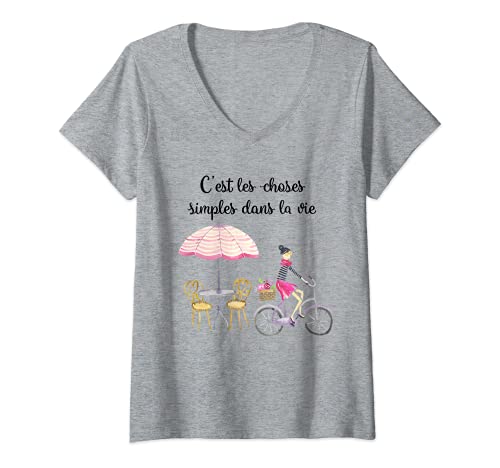 Damen Französische Wörter – C'est les choses simples dans la vie T-Shirt mit V-Ausschnitt von French Language Design Studio