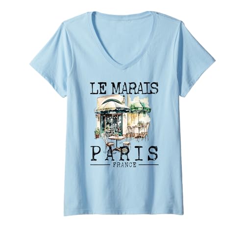 Damen Le Marais Paris France French Café Blumen malerisch T-Shirt mit V-Ausschnitt Damen Le Marais Paris France French Café Blumen malerisch T-Shirt mit V-Ausschnitt von French Paris Marais Souvenirs