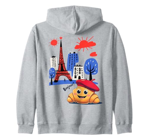 Kinder Paris Frankreich Croissant mit Baskenmütze Hello in französischen Jungen Kapuzenjacke von French Pastry Toddlers Children's Souvenirs France