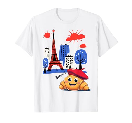 Kinder Paris Frankreich Croissant mit Baskenmütze Hello in französischen Jungen T-Shirt Kinder Paris Frankreich Croissant mit Baskenmütze Hello in französischen Jungen T-Shirt von French Pastry Toddlers Children's Souvenirs France