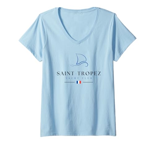 Damen Saint Tropez Yacht Club Côte D'Azur Frankreich Segeln T-Shirt mit V-Ausschnitt Damen Saint Tropez Yacht Club Côte D'Azur Frankreich Segeln T-Shirt mit V-Ausschnitt von French Riviera St. Tropez Sailor Skipper France