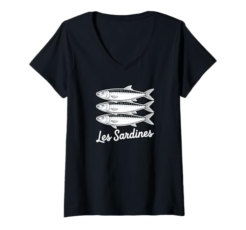 Damen Les Sardines French Bistro Nautical Seafood Art T-Shirt mit V-Ausschnitt Damen Les Sardines French Bistro Nautical Seafood Art T-Shirt mit V-Ausschnitt von French Sardines Market