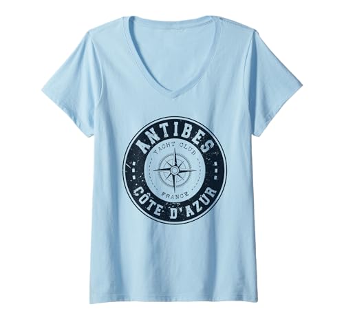 Damen Antibes Yacht Club Côte D'Azur Französische Riviera Frankreich Segeln T-Shirt mit V-Ausschnitt Damen Antibes Yacht Club Côte D'Azur Französische Riviera Frankreich Segeln T-Shirt mit V-Ausschnitt von French Skipper Designs