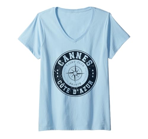 Damen Cannes Yacht Club Côte D'Azur Französische Riviera Frankreich Segeln T-Shirt mit V-Ausschnitt Damen Cannes Yacht Club Côte D'Azur Französische Riviera Frankreich Segeln T-Shirt mit V-Ausschnitt von French Skipper Designs