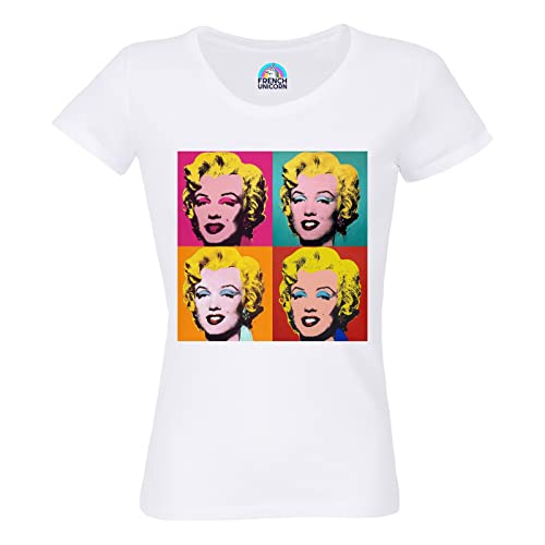 Damen-T-Shirt, Rundhalsausschnitt, Bio-Baumwolle, Andy Warhol, Portrait Quadriptic, Marilyn Monroe Pop Art 60er, weiß, X-Large Damen-T-Shirt, Rundhalsausschnitt, Bio-Baumwolle, Andy Warhol, Portrait Quadriptic, Marilyn Monroe Pop Art 60er, weiß, X-Large von French Unicorn