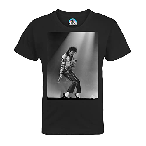 French Unicorn T-Shirt für Kinder, Unisex, Michael Jackson, Foto, Concert, Schwarz und Weiß, Sänger, Pop Star Celebrite, Schwarz , 6 Jahre von French Unicorn