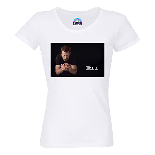 T-Shirt für Damen, Rundhalsausschnitt, Bio-Baumwolle, Use It Witz Gehirn, Dr. House Hugh Laurie Comédie, Serie Humor, weiß, Small T-Shirt für Damen, Rundhalsausschnitt, Bio-Baumwolle, Use It Witz Gehirn, Dr. House Hugh Laurie Comédie, Serie Humor, weiß, Small von French Unicorn
