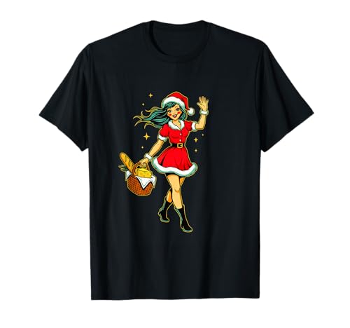 Weihnachtsmann-Mädchen, lustig, Retro, Urlaubsmarkt, Humor T-Shirt Weihnachtsmann-Mädchen, lustig, Retro, Urlaubsmarkt, Humor T-Shirt von French Xmas Parisian Holiday Gourmet Food Lover
