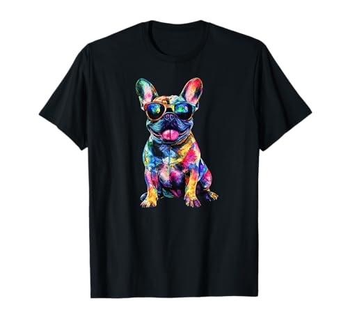Französische Bulldogge Liebhaber bunte Kunst Hund Mama Hund Papa für Männer T-Shirt von French bulldog Dad Father Day Funny Men