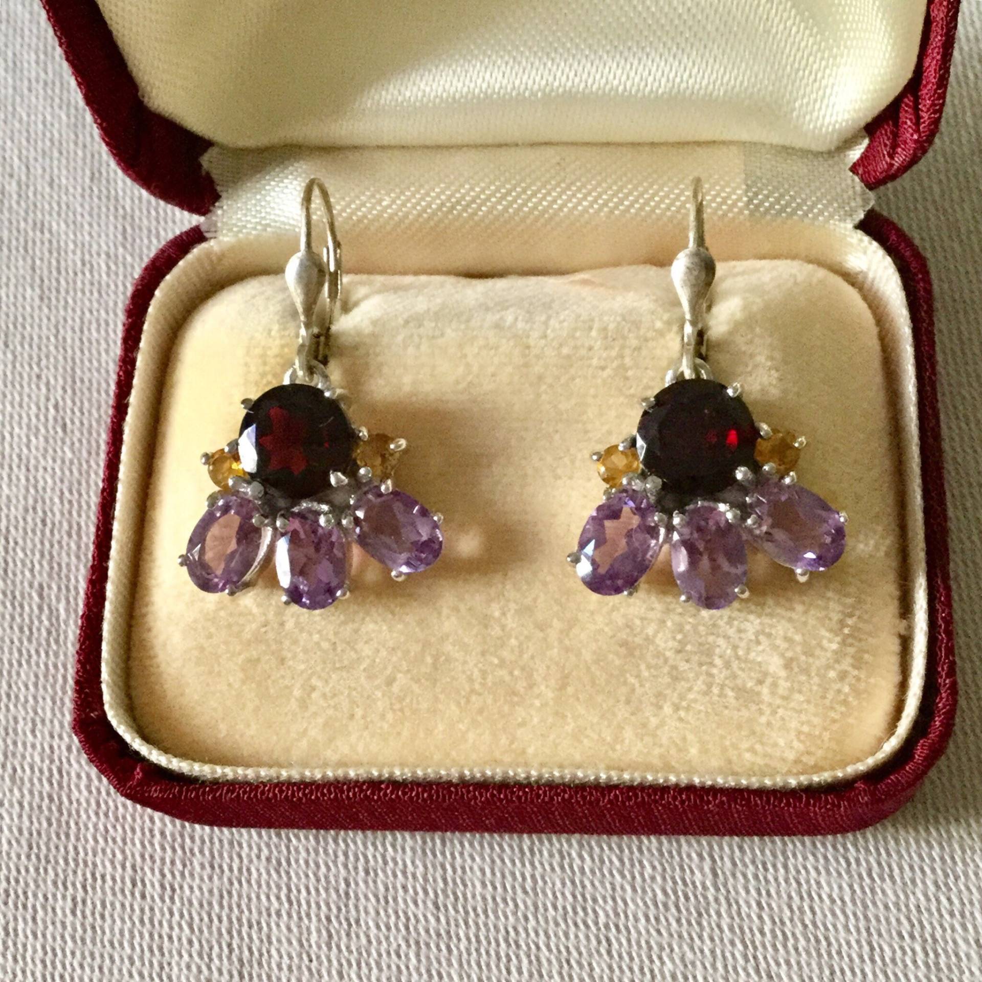 Außergewöhnliche Natürliche Granat-Amethyst-Citrin-Sterling-Vintage-Ohrringe - Echte Steine Luxuriöses Design Sterlingsilber Aus Frankreich Außergewöhnliche Natürliche Granat-Amethyst-Citrin-Sterling-Vintage-Ohrringe - Echte Steine Luxuriöses Design Sterlingsilber Aus Frankreich von FrenchBoutikVintage