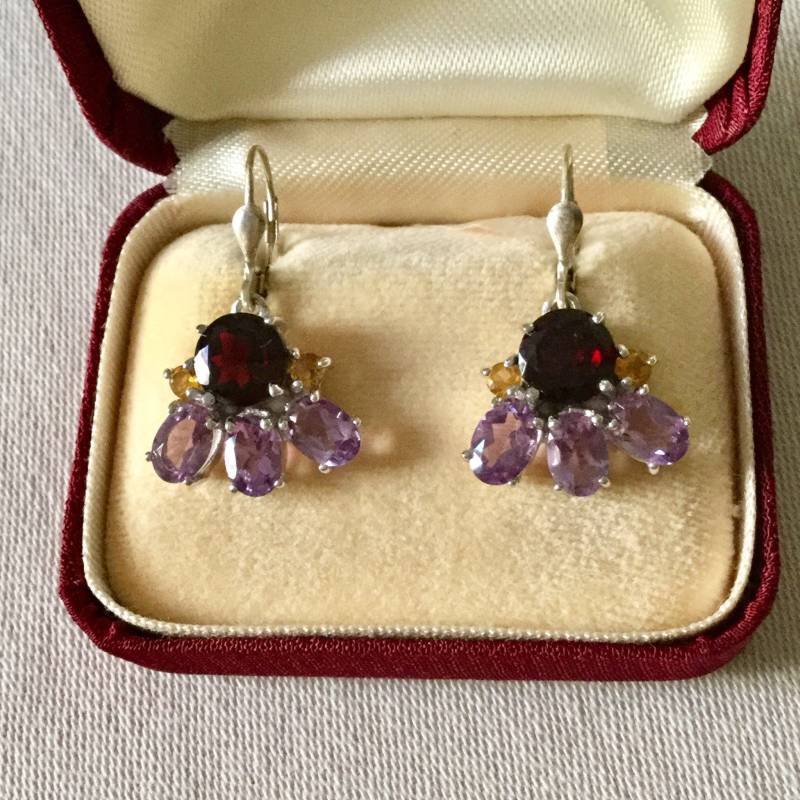 Außergewöhnliche Natürliche Granat-Amethyst-Citrin-Sterling-Vintage-Ohrringe - Echte Steine Luxuriöses Design Sterlingsilber Aus Frankreich Außergewöhnliche Natürliche Granat-Amethyst-Citrin-Sterling-Vintage-Ohrringe - Echte Steine Luxuriöses Design Sterlingsilber Aus Frankreich von FrenchBoutikVintage