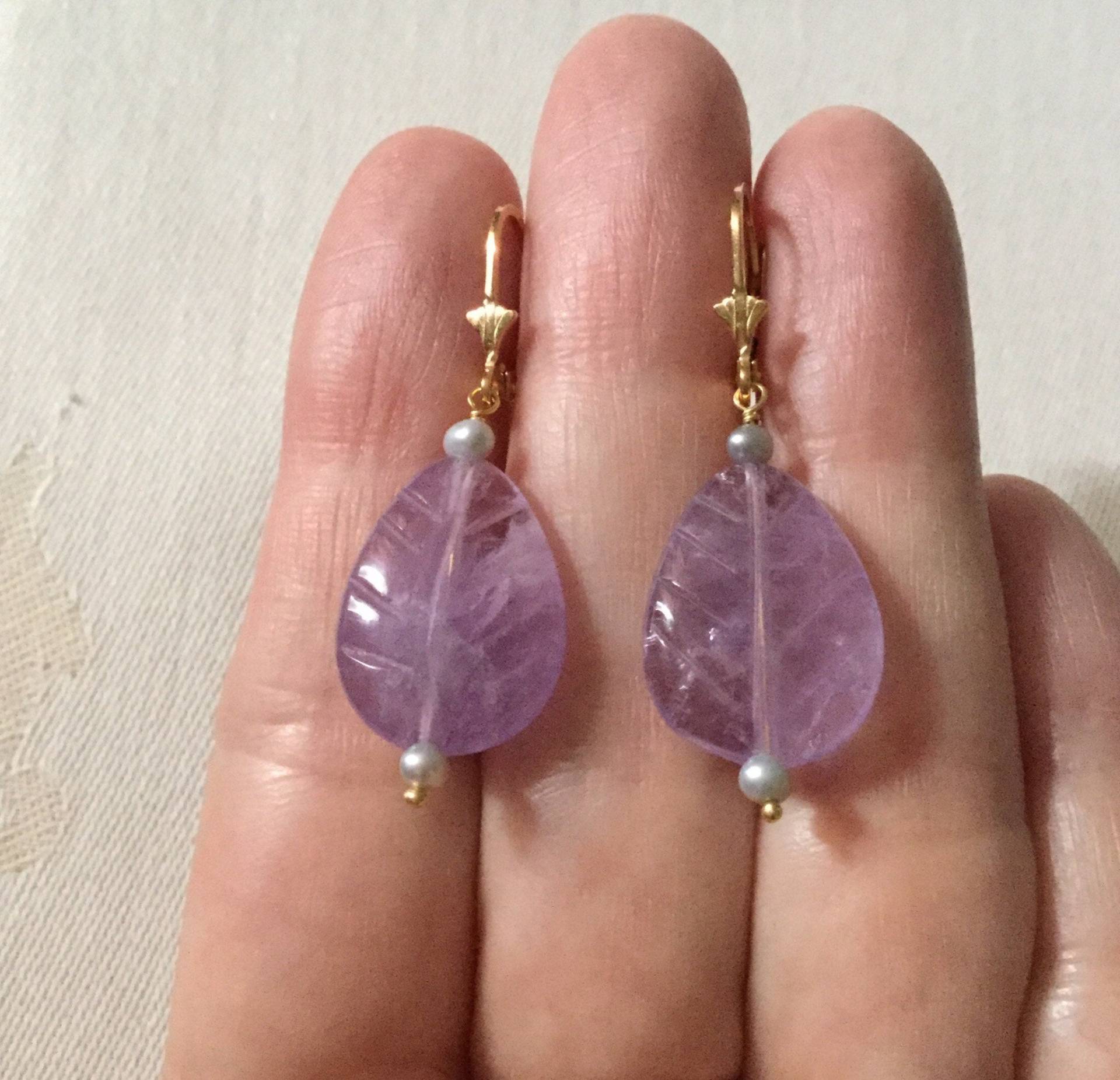 Natürliche Geschnitzte Amethyst Saatperle Gold/sterling Silber Vintage Ohrringe - Blatt Echter Amethyst Aus Frankreich Natürliche Geschnitzte Amethyst Saatperle Gold/sterling Silber Vintage Ohrringe - Blatt Echter Amethyst Aus Frankreich von FrenchBoutikVintage