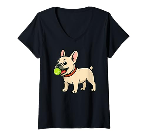 Damen Französische Bulldogge zum Apportieren von Tierliebhabern, zum Apportieren von Müttern, Papas und Kindern T-Shirt mit V-Ausschnitt Damen Französische Bulldogge zum Apportieren von Tierliebhabern, zum Apportieren von Müttern, Papas und Kindern T-Shirt mit V-Ausschnitt von FrenchBulldogAxis1