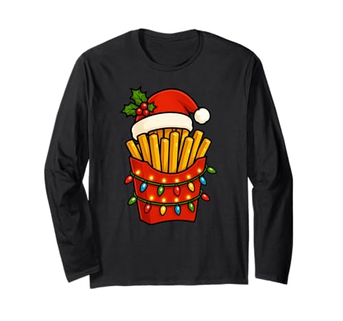 Pommes Frites Merry Xmas Weihnachtsmannmütze Weihnachten Jungen Mädchen Kinder Langarmshirt von FrenchFriesAxis1