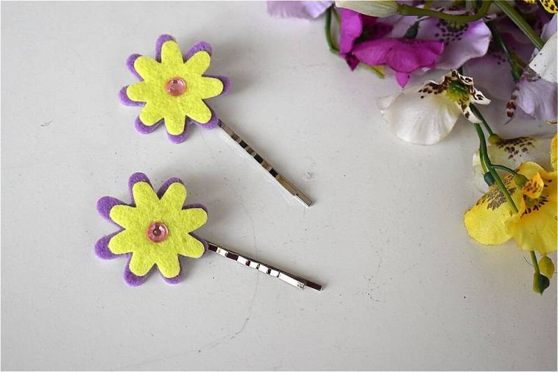 Haar Clip Bobby Pin 2 Stücke Purple Yellow Felt Fabric Flower Slide Hairpin Zubehör Bun Holder Maker Hairstyle Kids Frauen Gril von FrenchGirlsShop