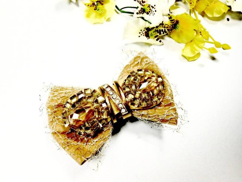 Haarspange Beige Bogen Stoff Glas Kristall-Haar Pin Clip Haarspangen Haar Barretts Zubehör Bun Halter Maker Wählen Frauen Mädchen Geschenk Schmuck von FrenchGirlsShop