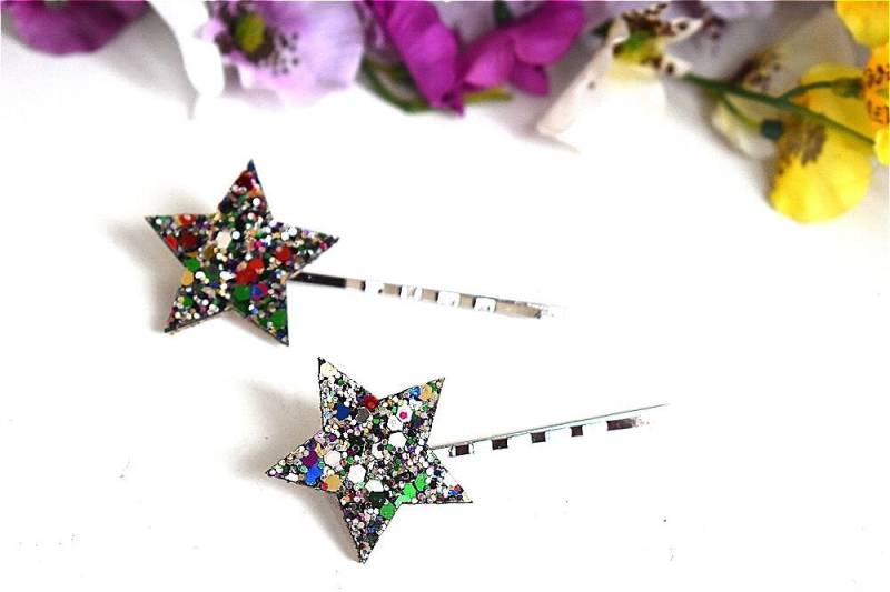 Hair Clip Bobby Pin 2 Stücke Set Brocade Felt Glitter Stars Slide Hairpins Clips Accessories Bun Holder Maker Frauen Girl Gift Hairstyle von FrenchGirlsShop