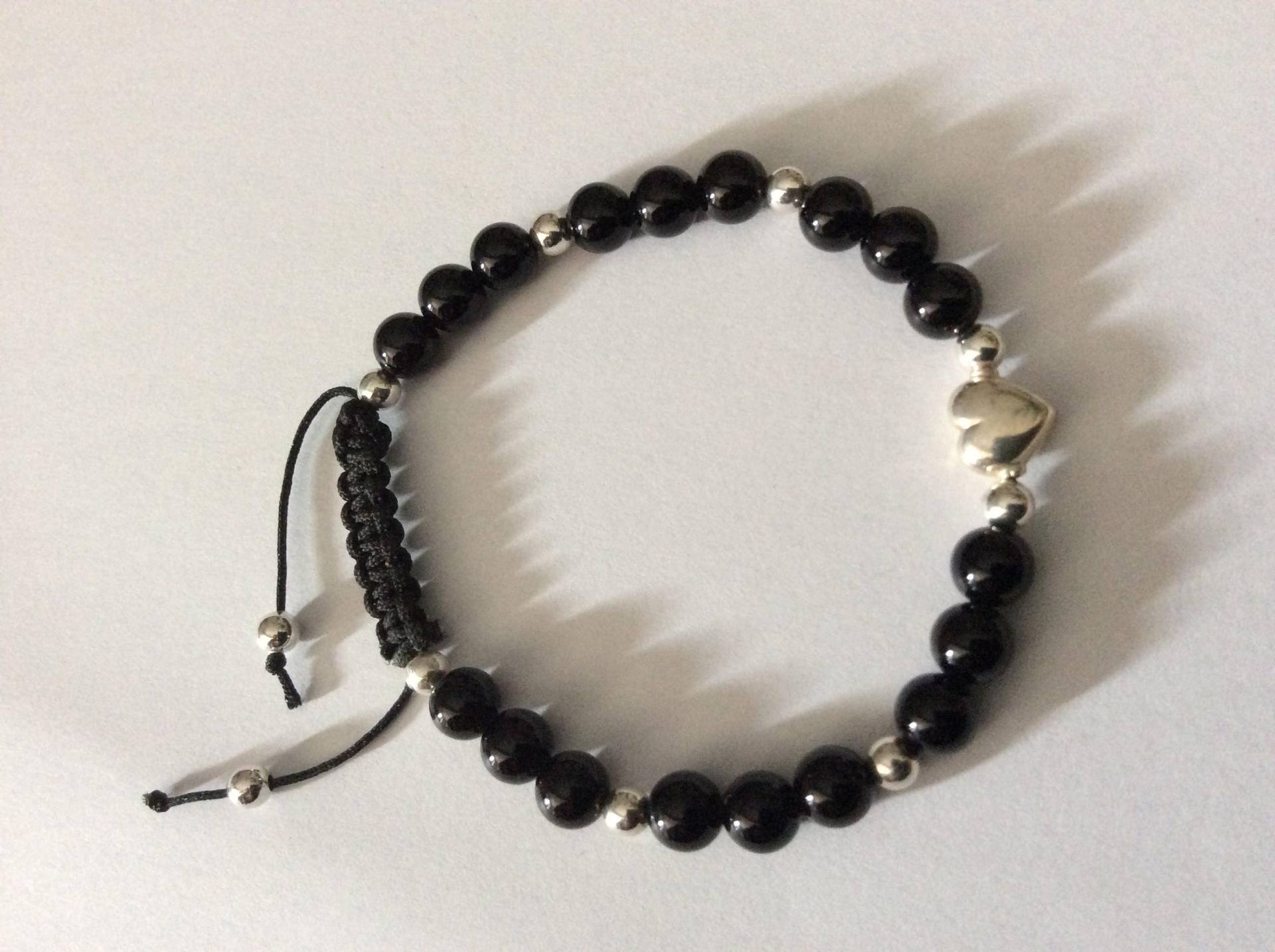 Shamballa-Frau, Schwarze Perlen, Kordel, Silbernes Herz, Silberne Sehr Feminin von FrenchTouchJewelry