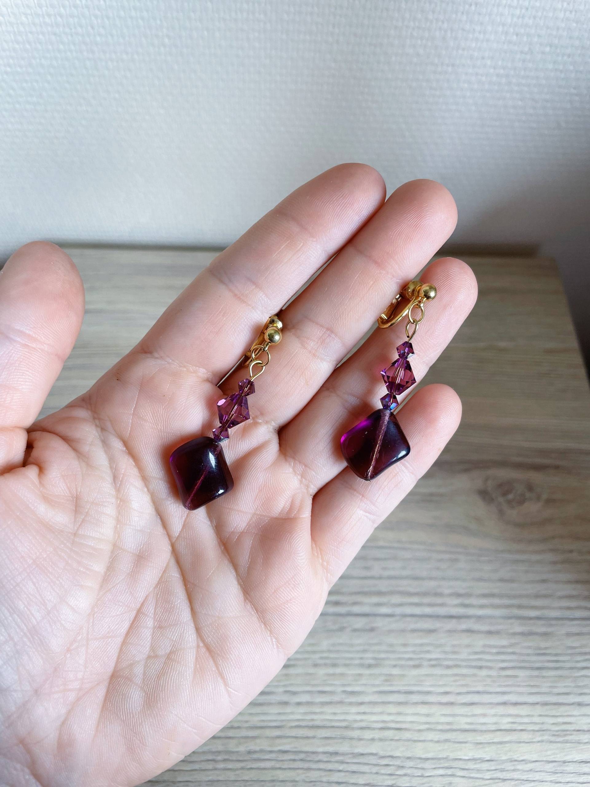 Symphonie-Ohrringe Aus Amethyst-Kristall Goldene Schraubclips von FrenchTouchJewelry