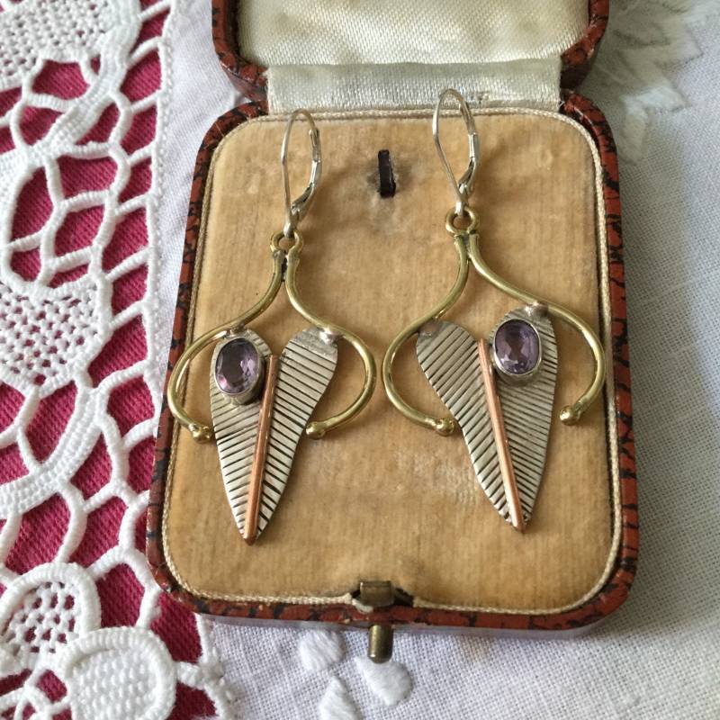 Amethyst Sterling Vintage Ohrringe - Modernist Original Designer Schmuck Echter Amethyst Silber Design Aus Frankreich von FrenchVintageBoutik