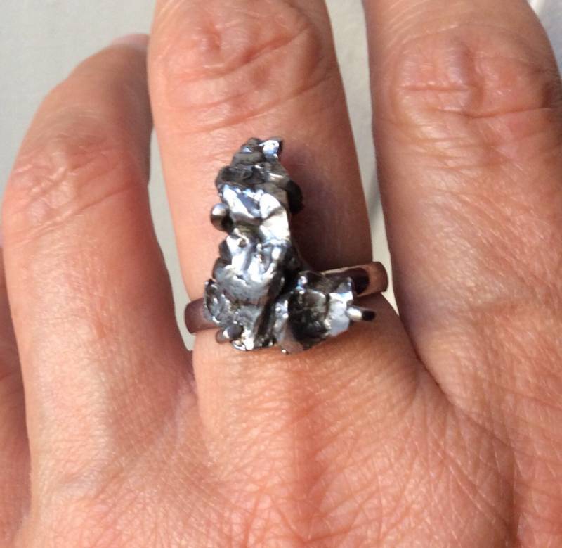 Echter Meteorit Sterling Vintage Ring - Original Meteorit Atemberaubender Designring Sterlingsilber Einzigartiger Schöpferring Artefakt Aus von FrenchVintageBoutik