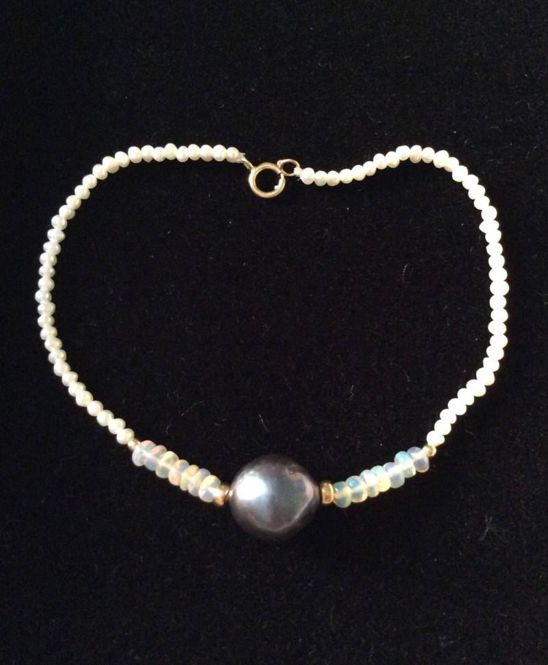 Riesiges Tahitian Perlen Opal Antikes Saatperlen Armband - Massives 14 Karat Gold Einzigartiger Antiker Schmuck Aus Frankreich von FrenchVintageBoutik