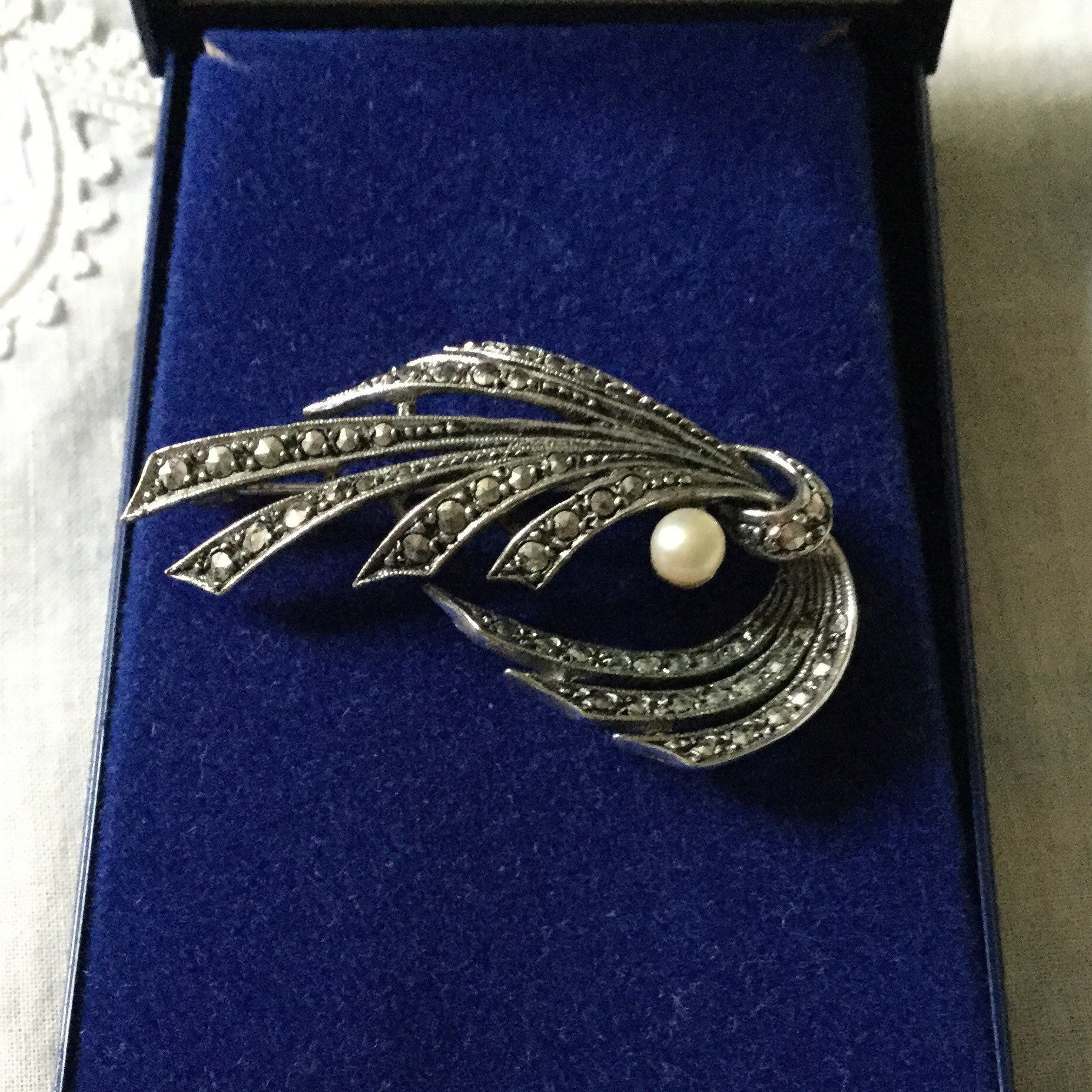 1930 Art Deco Markasit Sterling Perlenbrosche - Prächtige Vintage Brosche Silber Echter Markasit Sicherheitsverschluss Aus Frankreich 1930 Art Deco Markasit Sterling Perlenbrosche - Prächtige Vintage Brosche Silber Echter Markasit Sicherheitsverschluss Aus Frankreich von FrenchVintageJewel