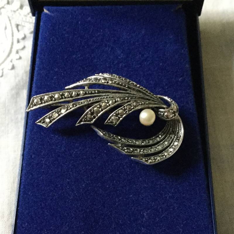 1930 Art Deco Markasit Sterling Perlenbrosche - Prächtige Vintage Brosche Silber Echter Markasit Sicherheitsverschluss Aus Frankreich 1930 Art Deco Markasit Sterling Perlenbrosche - Prächtige Vintage Brosche Silber Echter Markasit Sicherheitsverschluss Aus Frankreich von FrenchVintageJewel