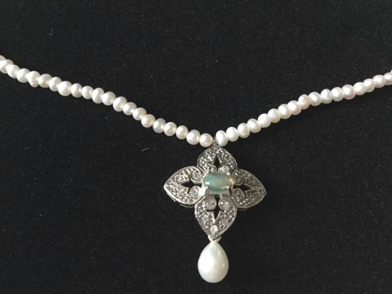 Außergewöhnliche Halskette Opal, Perle, Sterling - Einzigartiges Vintage-Design Echte Perle Natürlicher Opal Weißer Topas Aus Frankreich Außergewöhnliche Halskette Opal, Perle, Sterling - Einzigartiges Vintage-Design Echte Perle Natürlicher Opal Weißer Topas Aus Frankreich von FrenchVintageJewel
