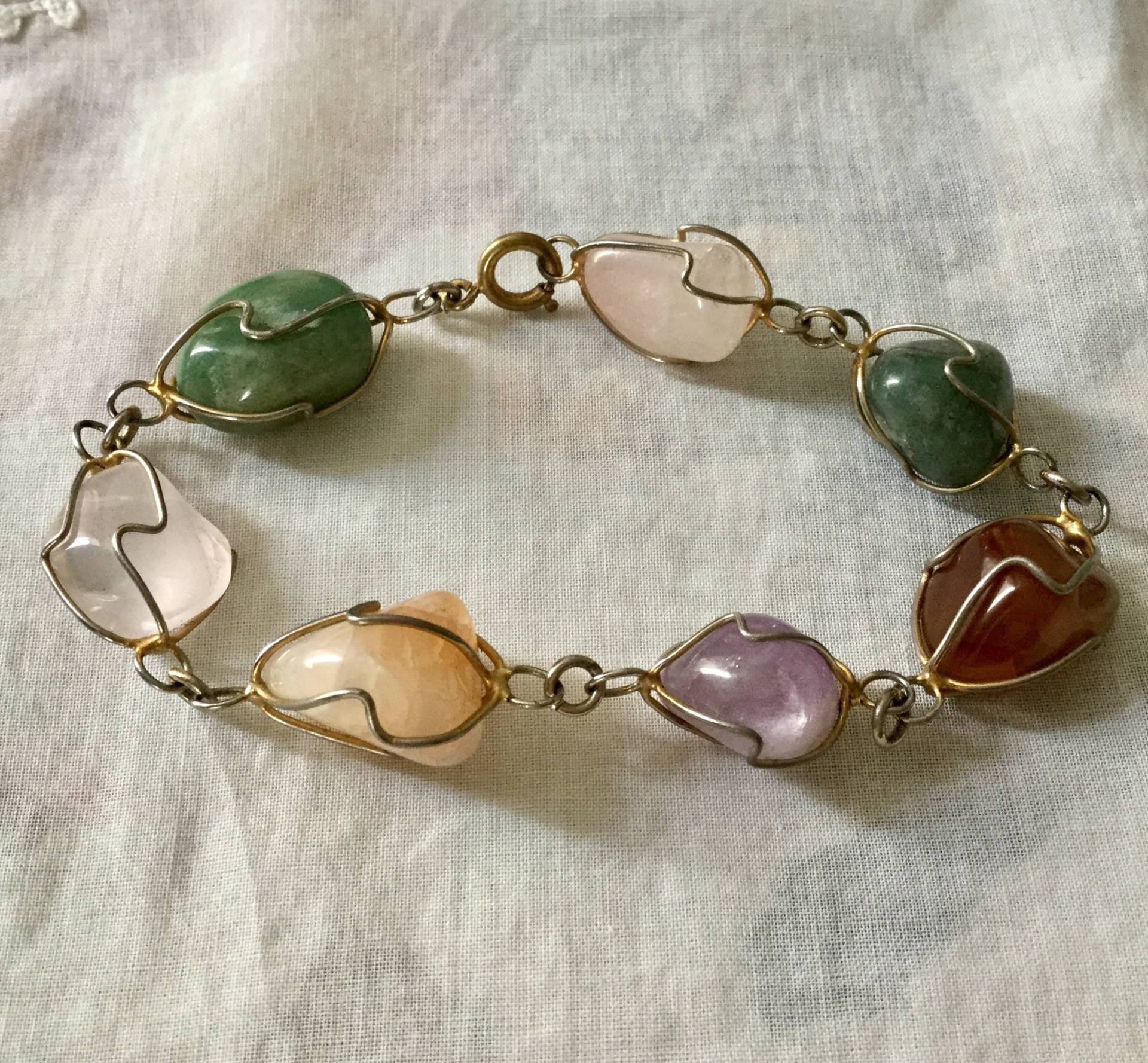 Echter Jade Amethyst Citrin Vintage Armband - Vergoldet Naturstein Charm Vintage-Schmuck Aus Frankreich Echter Jade Amethyst Citrin Vintage Armband - Vergoldet Naturstein Charm Vintage-Schmuck Aus Frankreich von FrenchVintageJewel