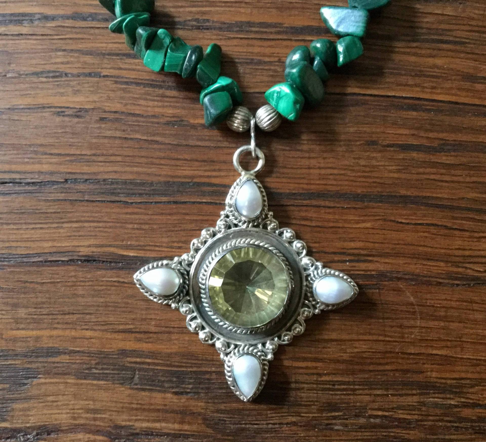 Malachit Sterling Vintage Citrin Kreuz Halskette - Natürlicher Malachit Toller Citrin, Perle Sterling Silber Vintage Aus Frankreich Malachit Sterling Vintage Citrin Kreuz Halskette - Natürlicher Malachit Toller Citrin, Perle Sterling Silber Vintage Aus Frankreich von FrenchVintageJewel