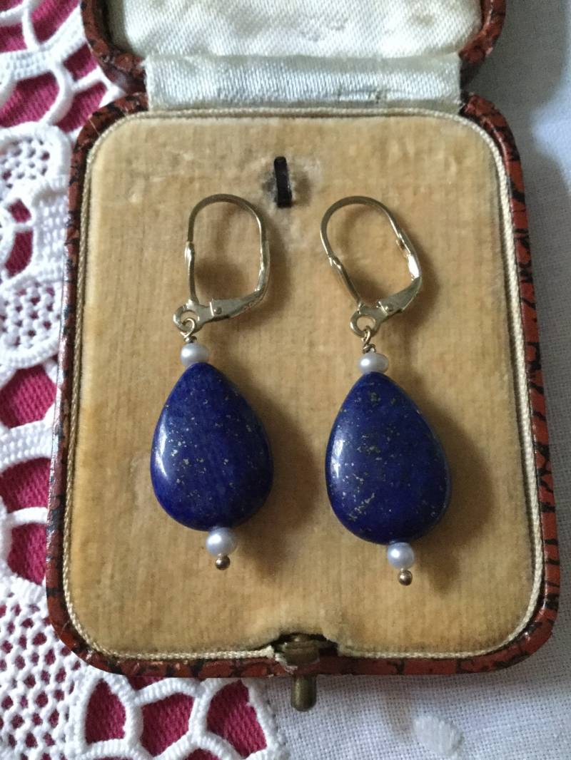 Natürliche Lapis-Samen-Perlen-sterling-Vintage-Ohrringe - Vintage-Design Natürlicher Lapis-sterlingsilber Herrliches Aus Frankreich Natürliche Lapis-Samen-Perlen-sterling-Vintage-Ohrringe - Vintage-Design Natürlicher Lapis-sterlingsilber Herrliches Aus Frankreich von FrenchVintageJewel