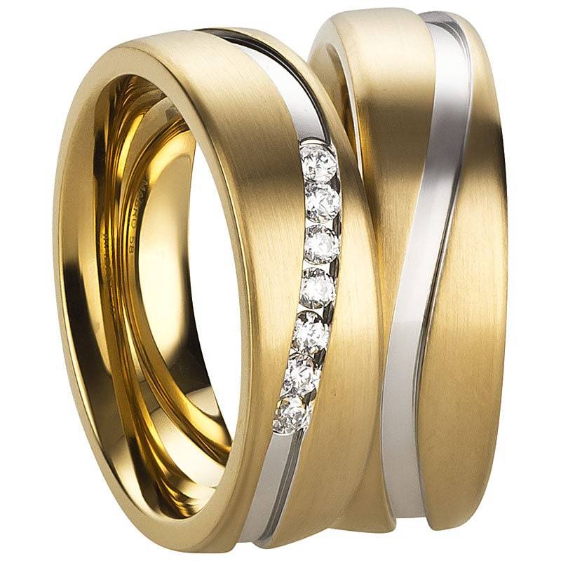 Bicolor Eheringe Gold Silber Aus Edelstahl Vergoldet Gravierbar Stainless Steel Wedding Rings Gold Silver von Frencheis