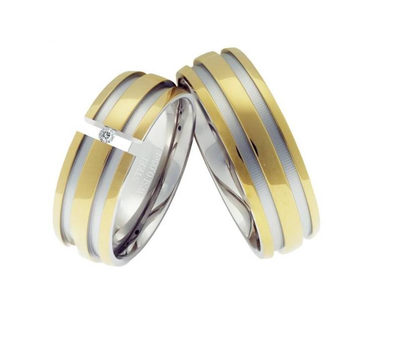 Breite Eheringe Aus Edelstahl Mit Goldbeschichtung Und 0, 03Ct. Diamant Gratis Wunschgravur von Frencheis